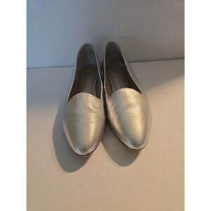 Vintage Connie Metallic Silver Leather Loafers Flats Women's Size 7.5